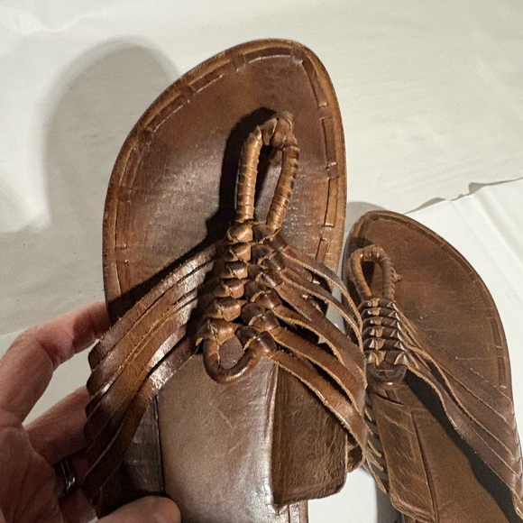 Frye Brown Braided Leather Toe-Loop Sandals - Picture 8 of 11